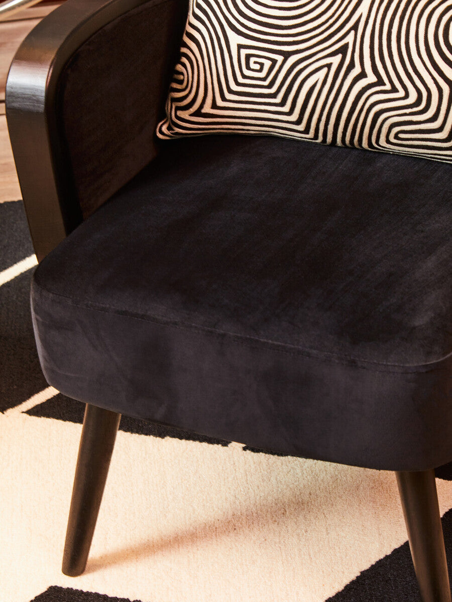 Black and White Embroidered Rectangular Cushion