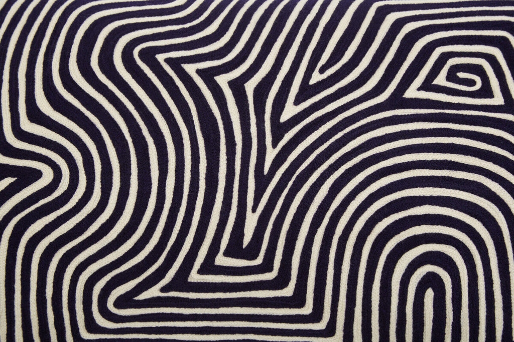 Black and White Embroidered Rectangular Cushion