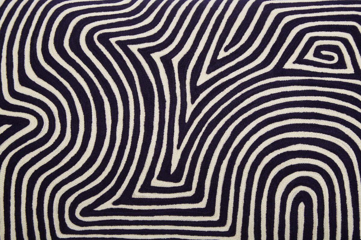 Black and White Embroidered Rectangular Cushion