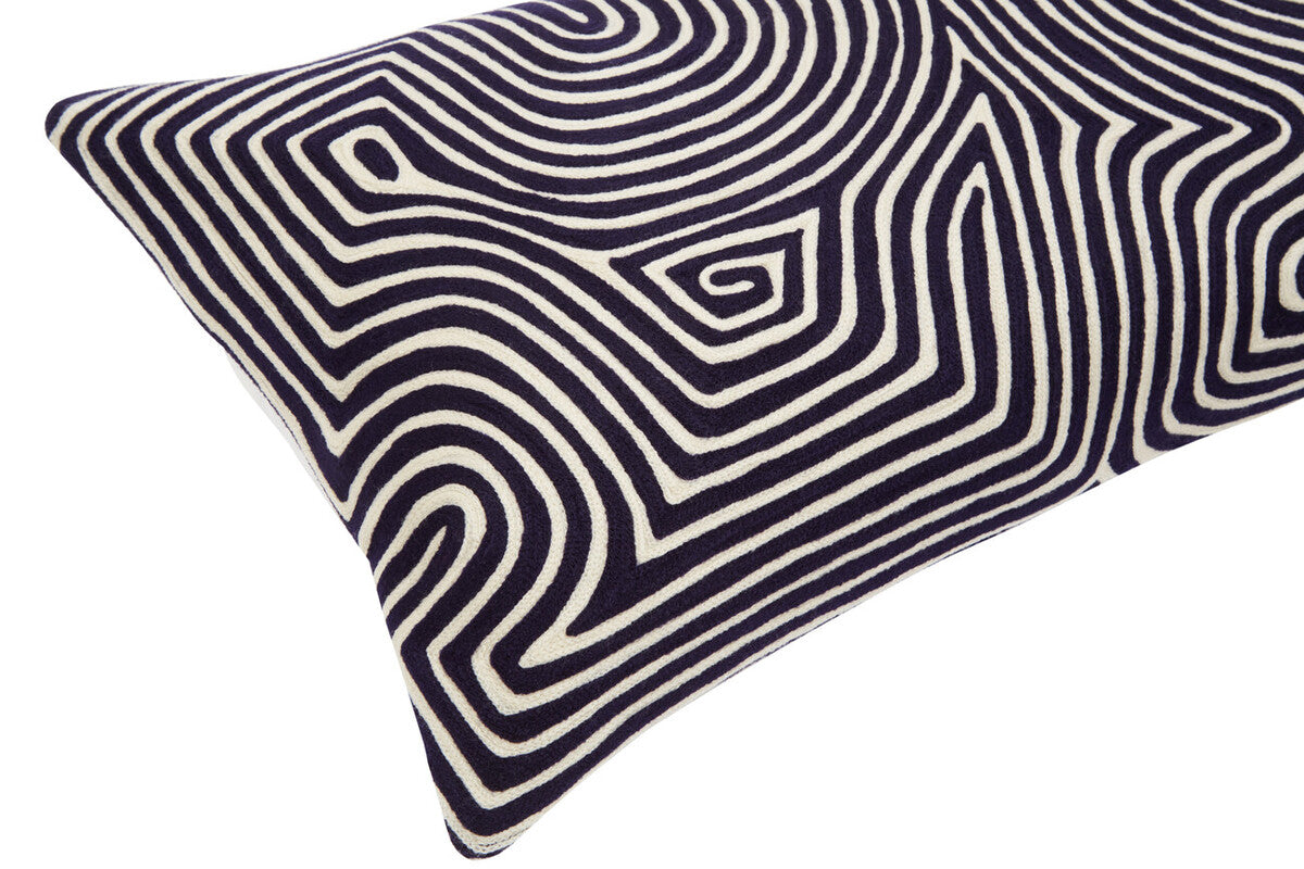 Black and White Embroidered Rectangular Cushion