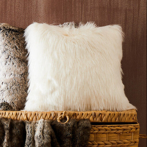Cream Square Fur Cushion