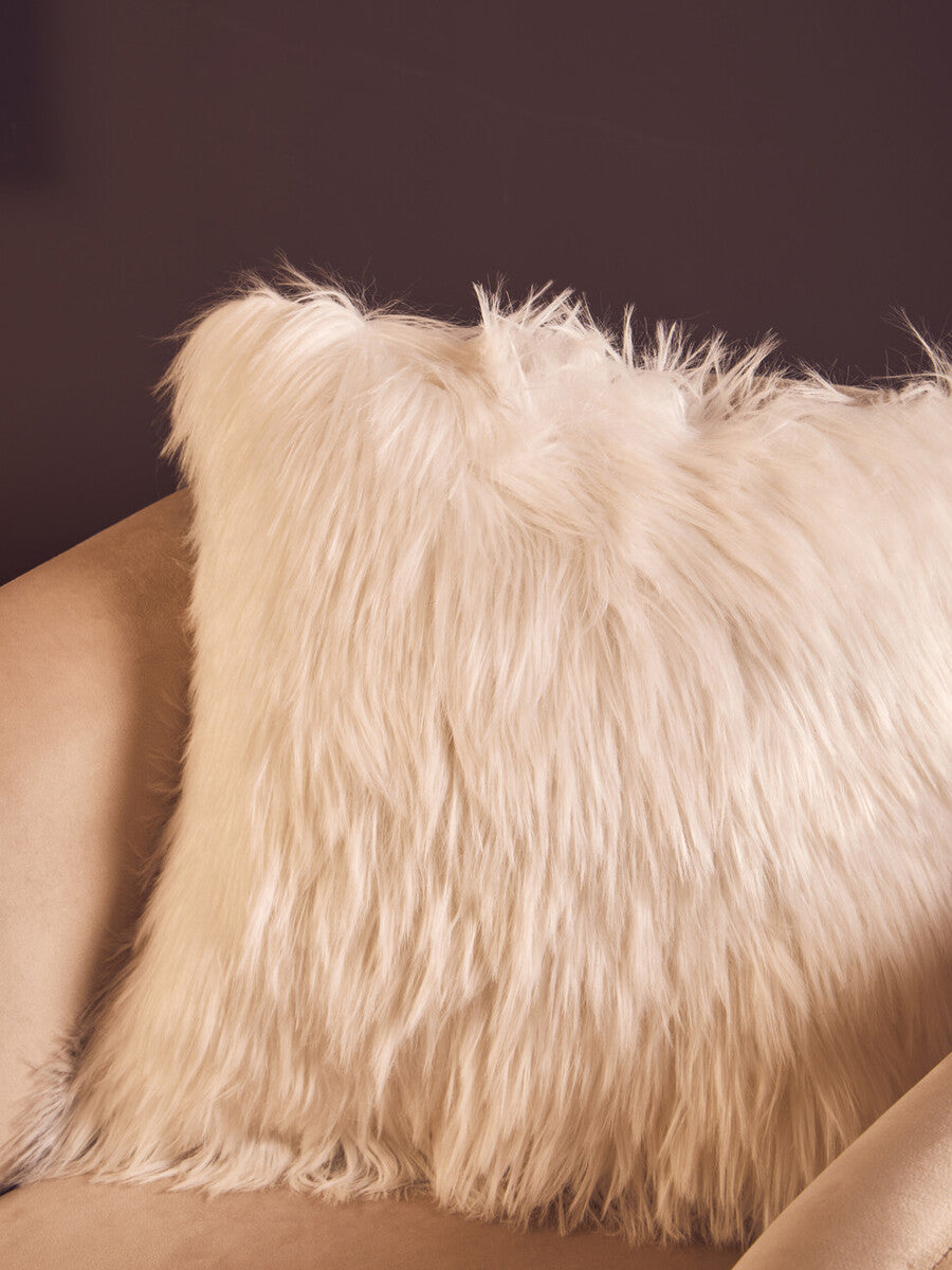 Cream Square Fur Cushion