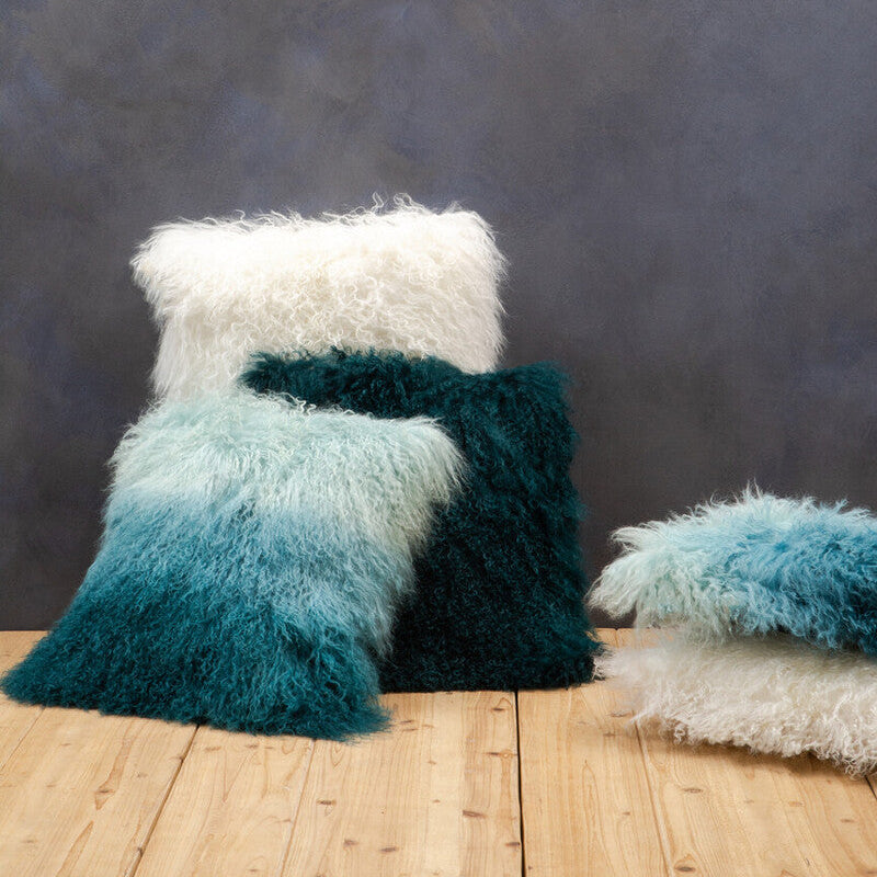 Real Mongolian Fur White Square Cushion