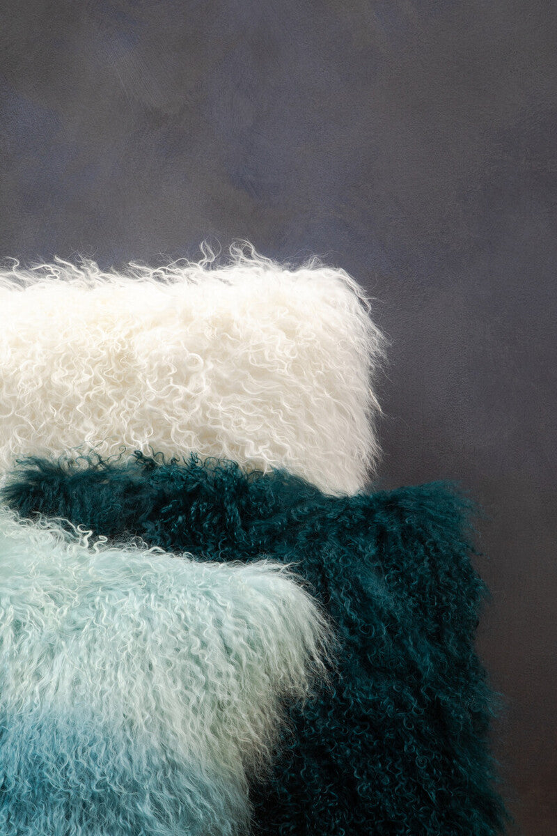 Real Mongolian Fur White Square Cushion