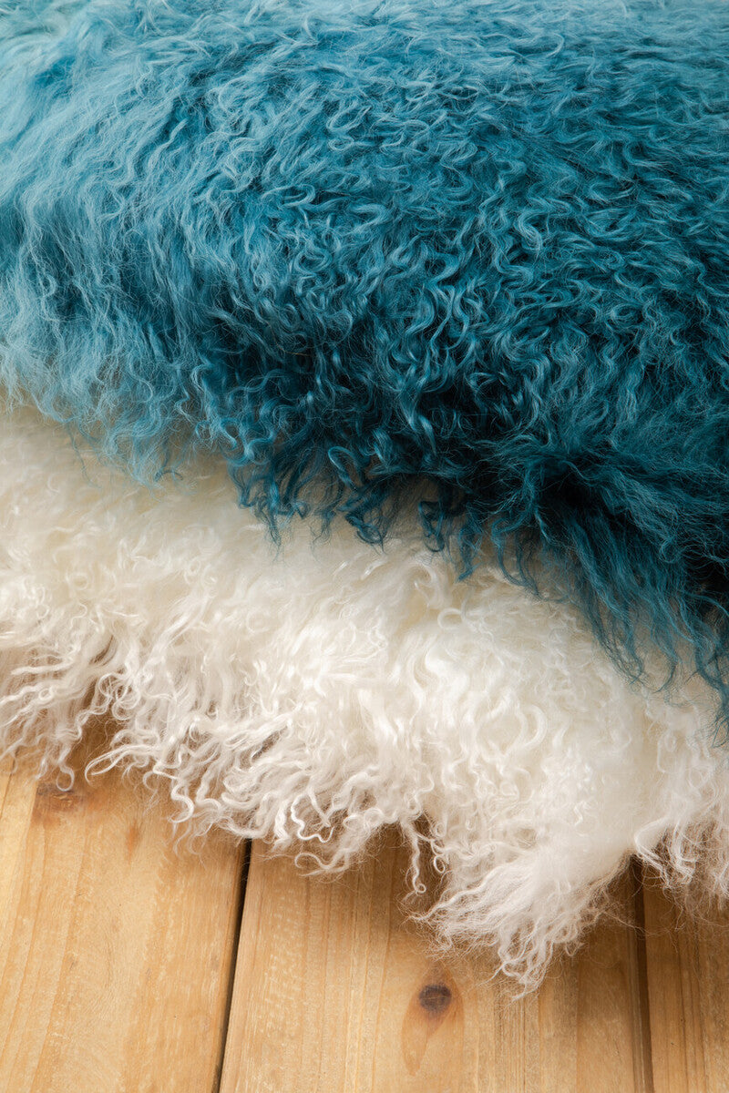 Real Mongolian Fur White Square Cushion