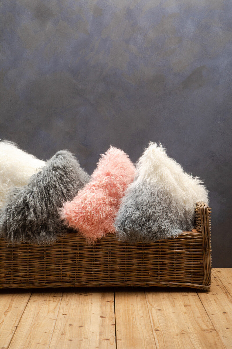 Real Mongolian Fur White Square Cushion