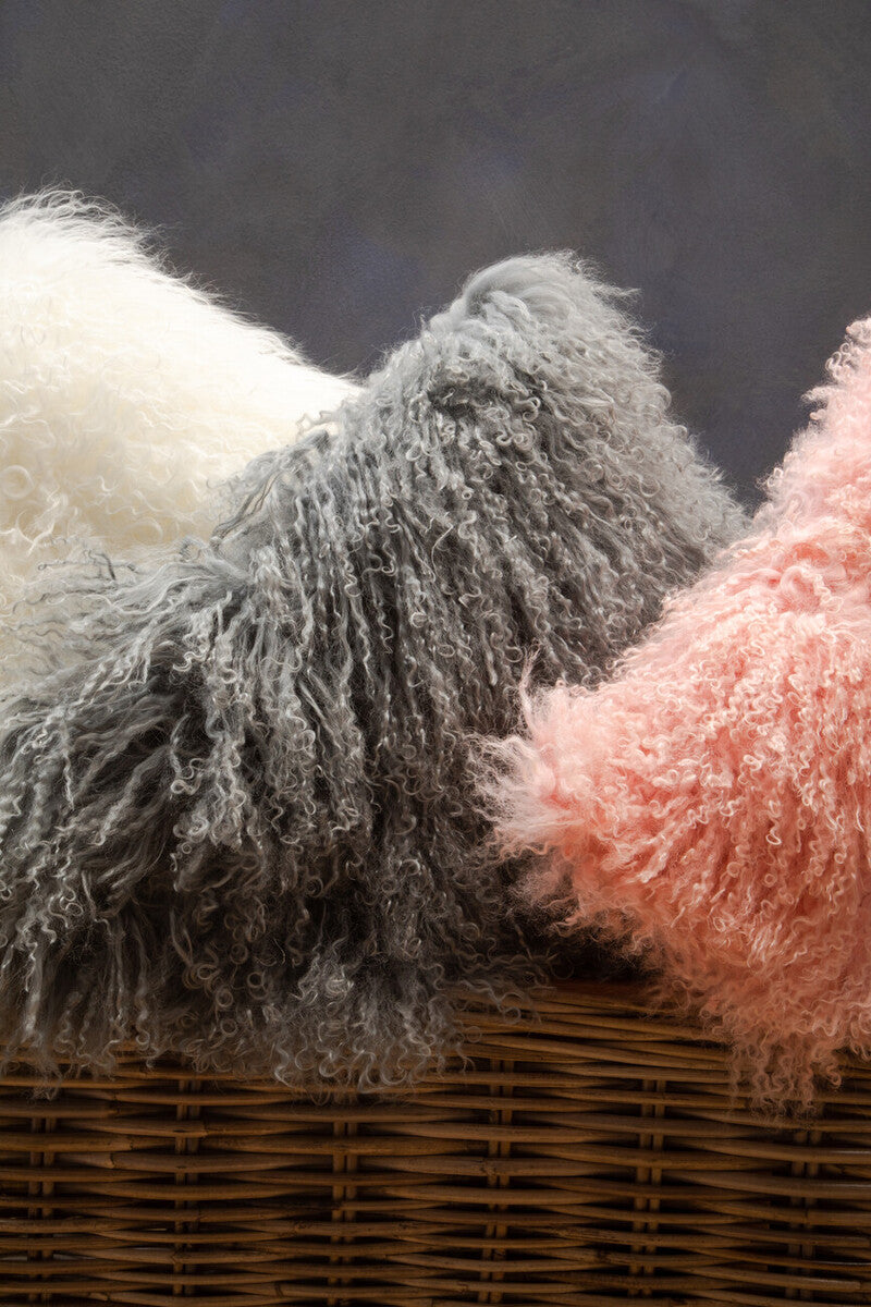 Real Mongolian Fur White Square Cushion