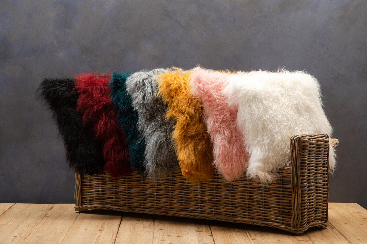 Real Mongolian Fur White Square Cushion