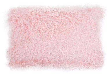 Real Mongolian Fur Pink Rectangular Cushion