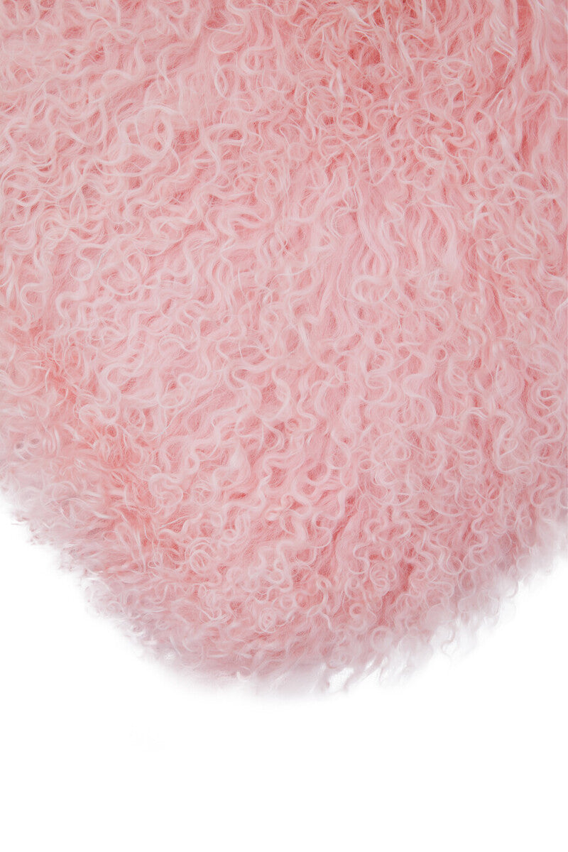 Real Mongolian Fur Pink Rectangular Cushion
