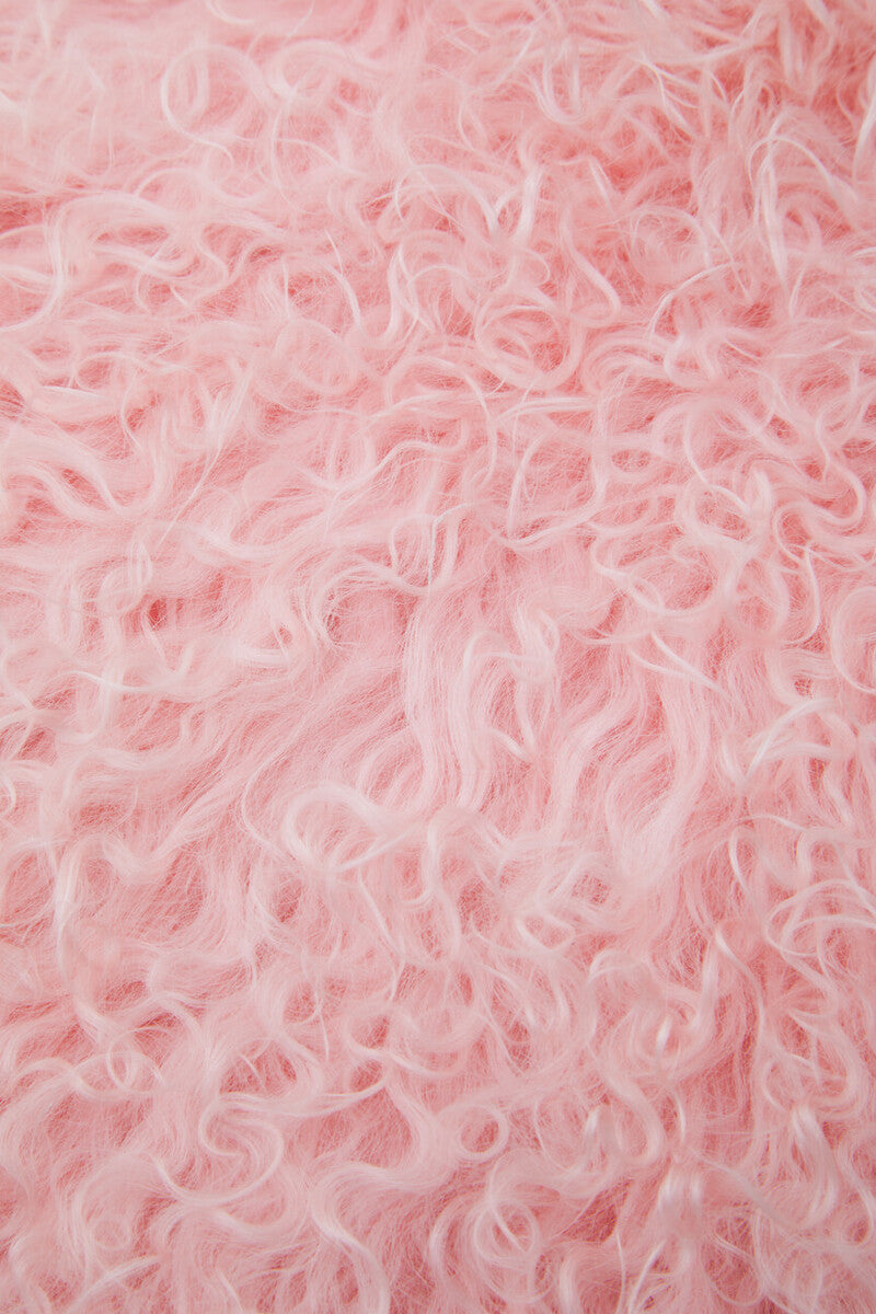 Real Mongolian Fur Pink Rectangular Cushion