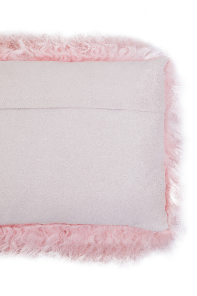 Real Mongolian Fur Pink Rectangular Cushion