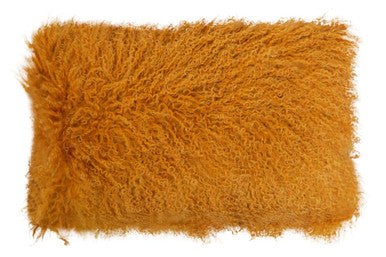 Real Mongolian Fur Ochre Rectangular Cushion