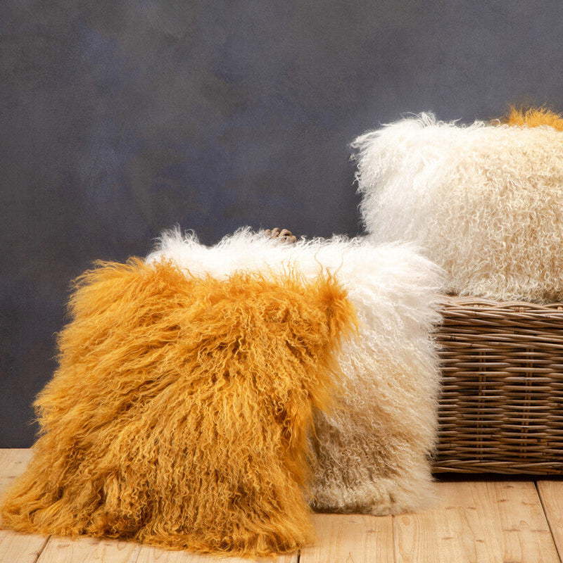 Real Mongolian Fur Ochre Rectangular Cushion