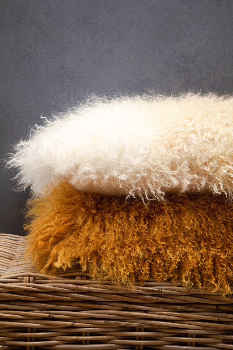Real Mongolian Fur Ochre Rectangular Cushion