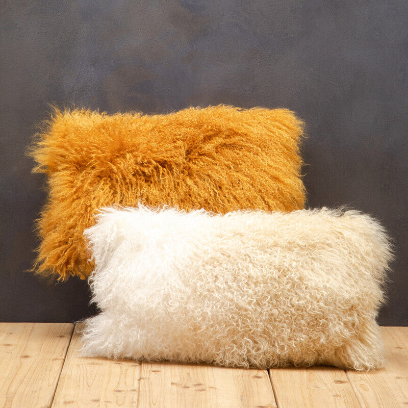 Real Mongolian Fur Ochre Rectangular Cushion
