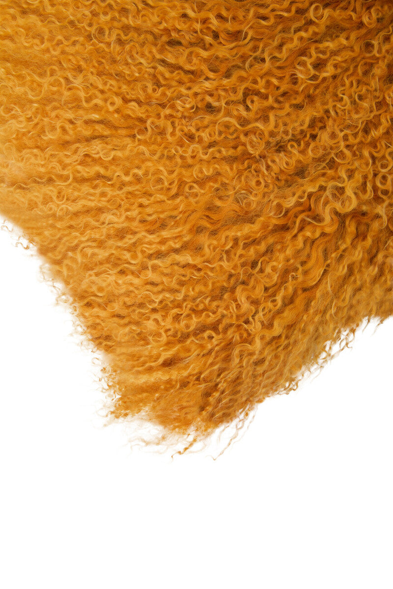 Real Mongolian Fur Ochre Rectangular Cushion