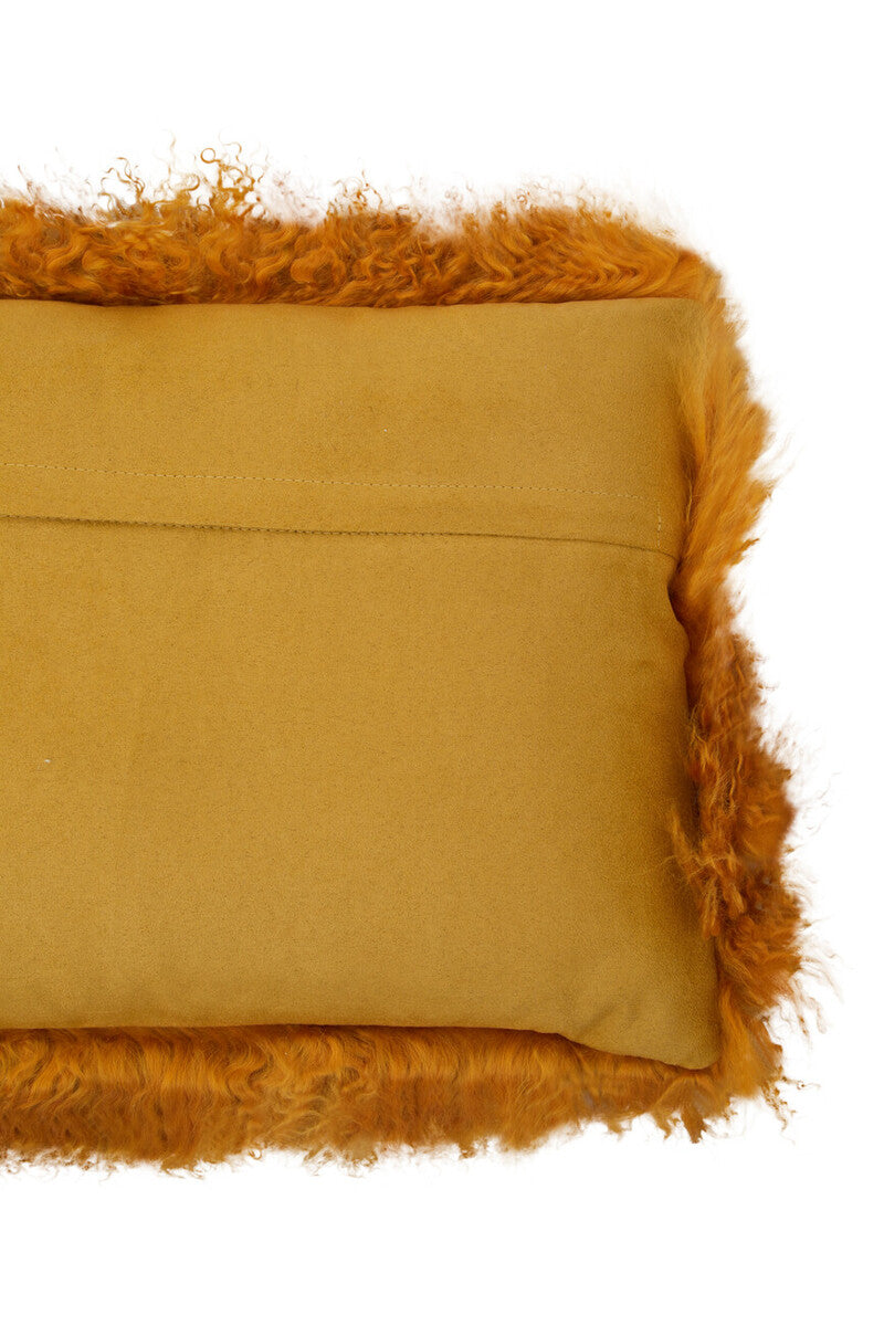 Real Mongolian Fur Ochre Rectangular Cushion