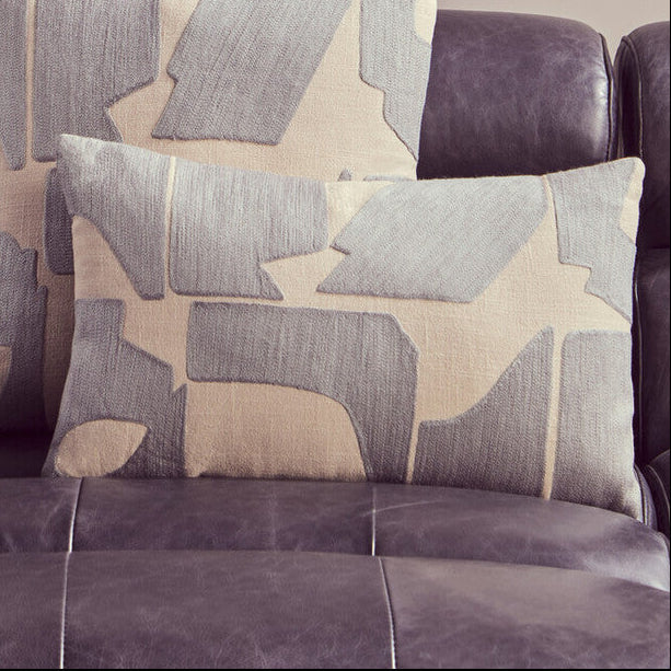 Natural and Grey Cushion with Embroidered Detail
