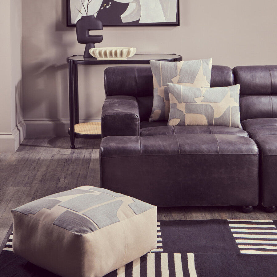 Natural and Grey Cushion with Embroidered Detail