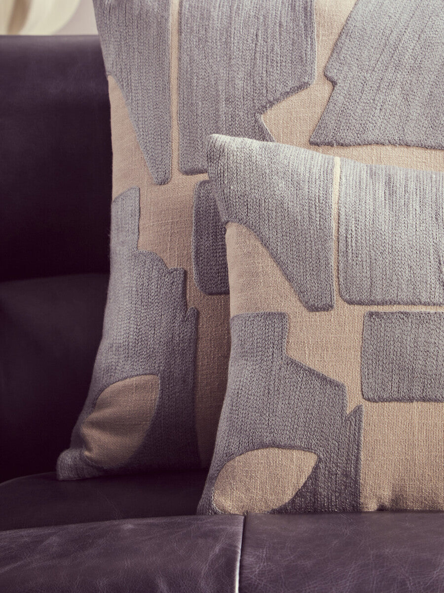 Natural and Grey Cushion with Embroidered Detail