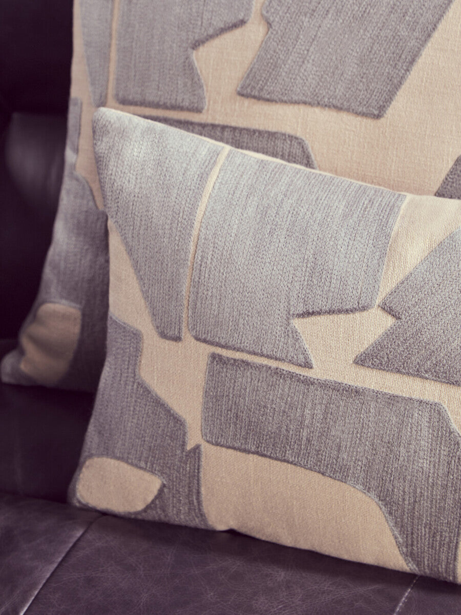 Natural and Grey Cushion with Embroidered Detail