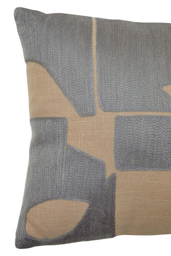 Natural and Grey Cushion with Embroidered Detail