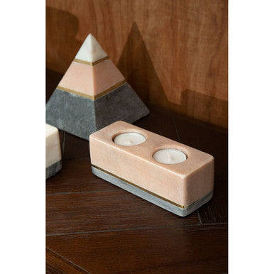 Kira Tealight Holder in Pink and Grey Marble