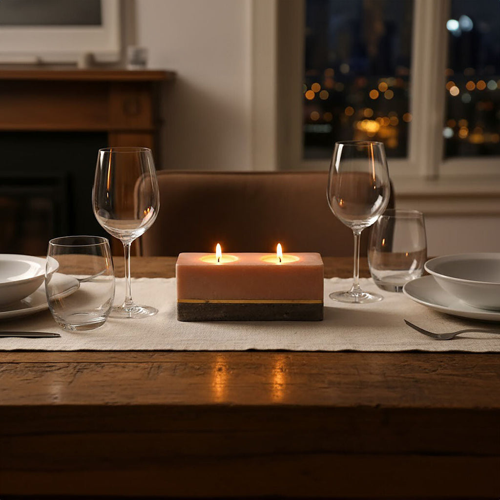 Kira Tealight Holder in Pink and Grey Marble