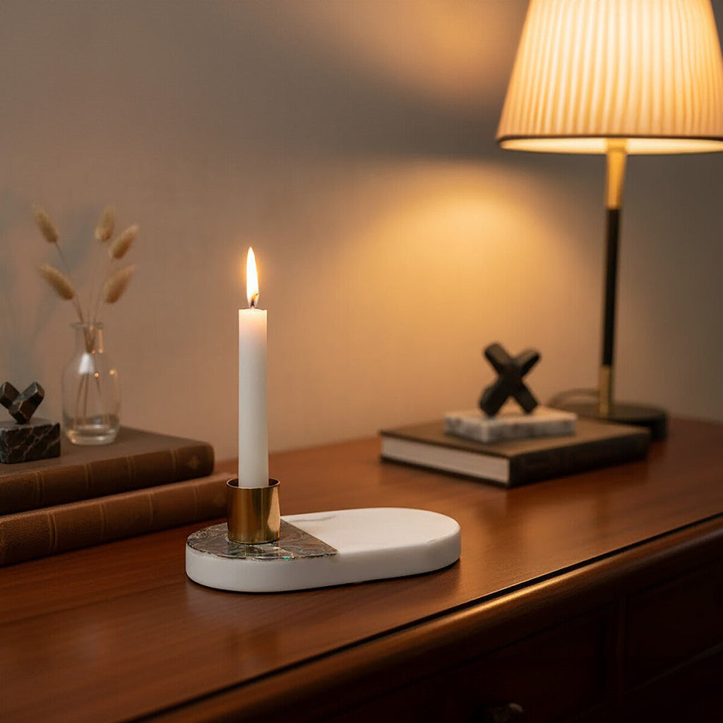 Stone Candle Holder with Semi Precious Accents