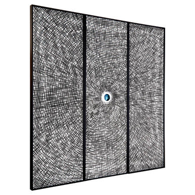Wood Carving Circle Wall Art in Blue and Silver
