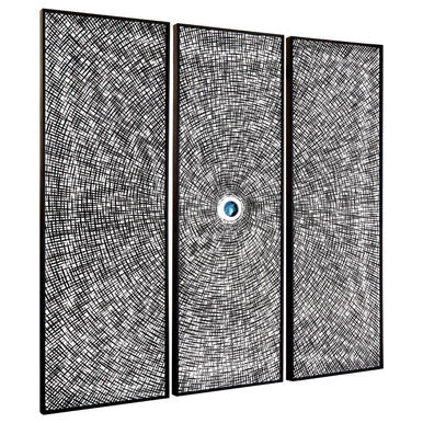 Wood Carving Circle Wall Art in Blue and Silver