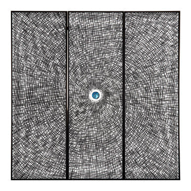 Wood Carving Circle Wall Art in Blue and Silver