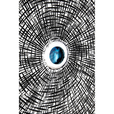 Wood Carving Circle Wall Art in Blue and Silver