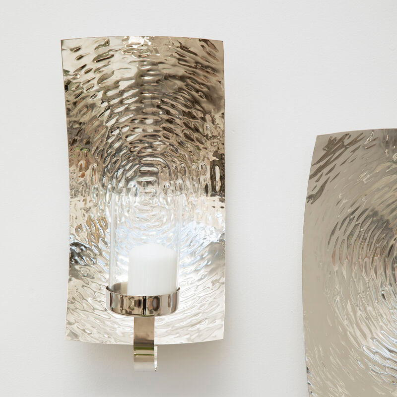 Small Wall Sconce with Hammered Silver Finish