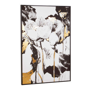 Floral and Metallic Wall Art in Black, White and Gold