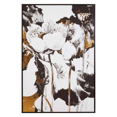 Floral and Metallic Wall Art in Black, White and Gold