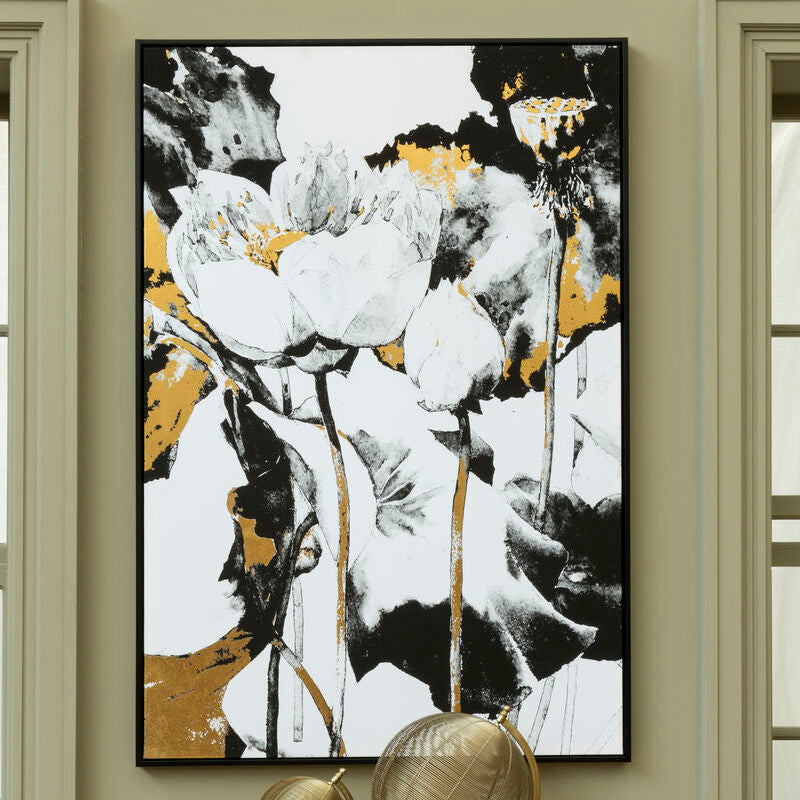 Floral and Metallic Wall Art in Black, White and Gold