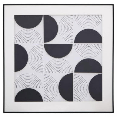 Black and White Wall Art with Carved Relief Pattern