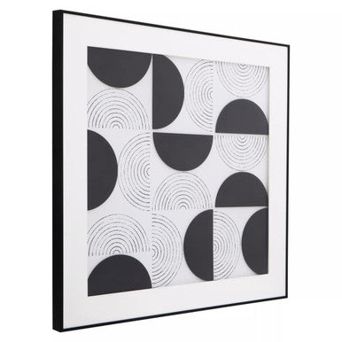 Black and White Wall Art with Carved Relief Pattern