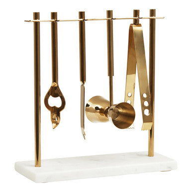 Marble and Gold Finish Bar Tool Stand