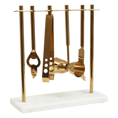 Marble and Gold Finish Bar Tool Stand