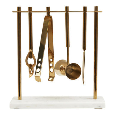 Marble and Gold Finish Bar Tool Stand