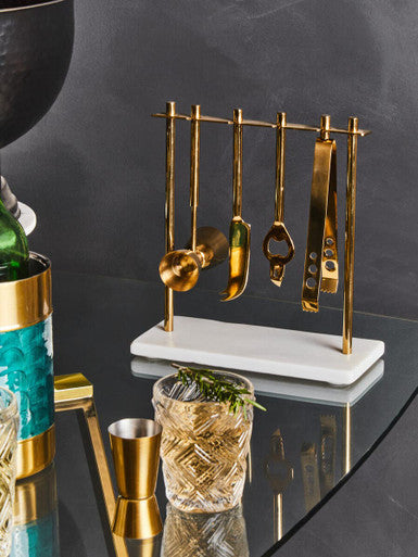 Marble and Gold Finish Bar Tool Stand