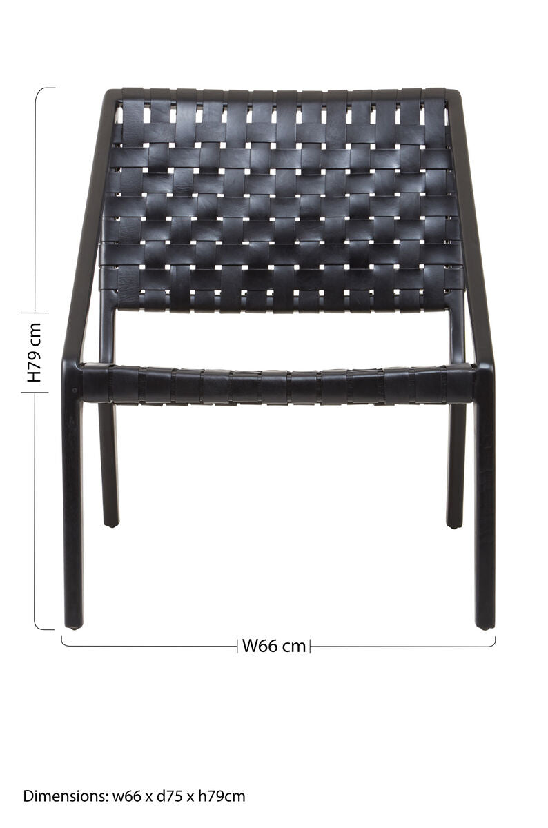 Black Cow Leather Woven Chair