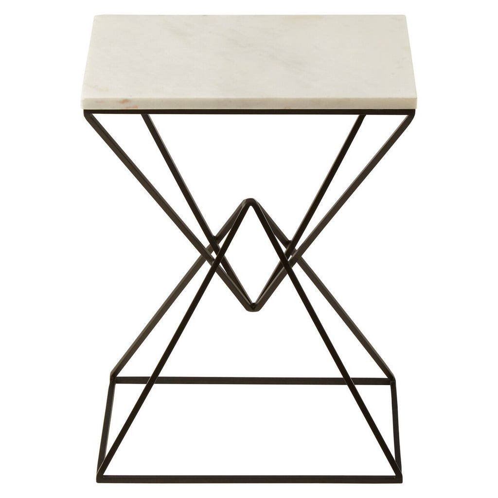 White Marble Rectangular Side Table with Black Prismatic Base