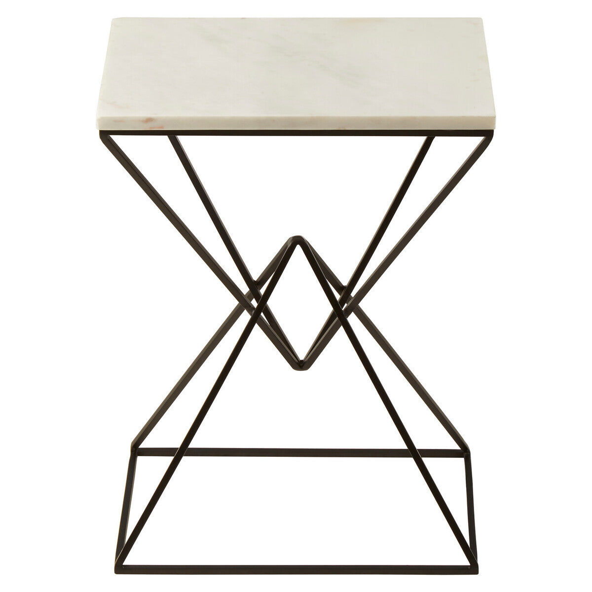 White Marble Rectangular Side Table with Black Prismatic Base