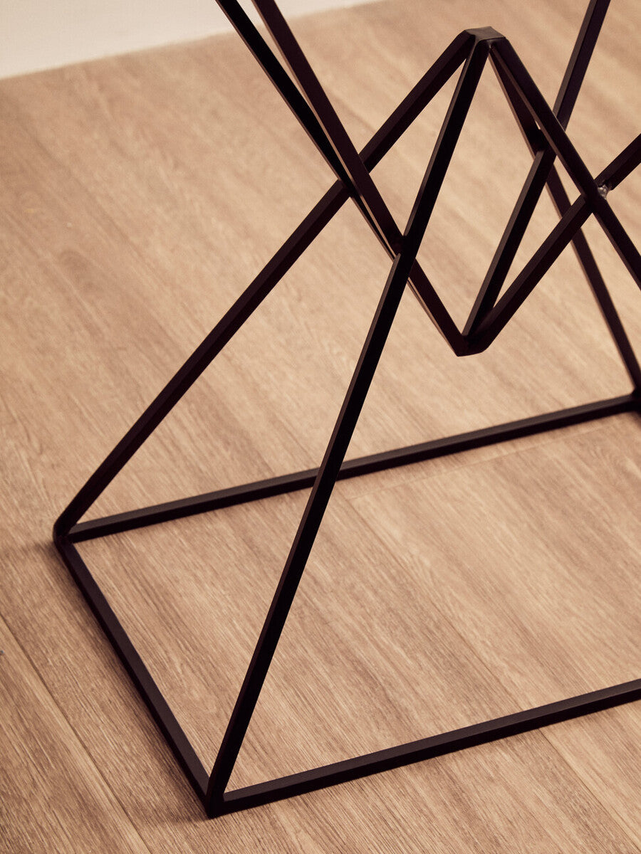White Marble Rectangular Side Table with Black Prismatic Base
