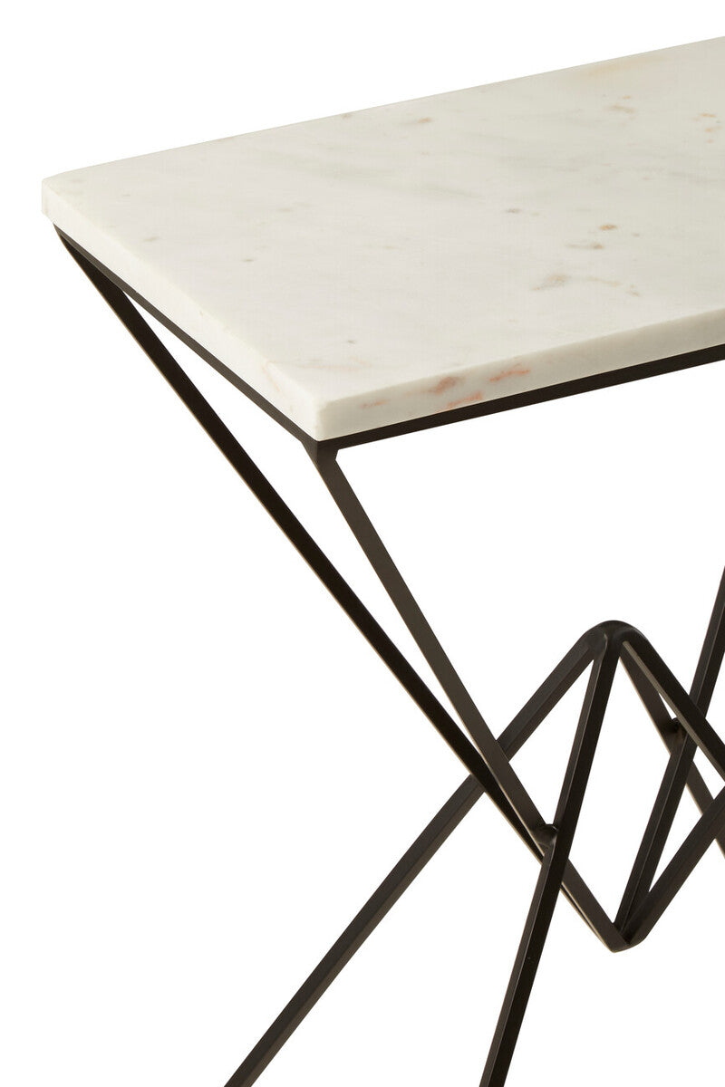 White Marble Rectangular Side Table with Black Prismatic Base
