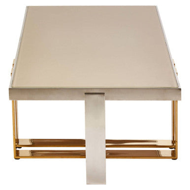 Rectangular Frosted Glass Coffee Table with Gold Stainless Steel Base